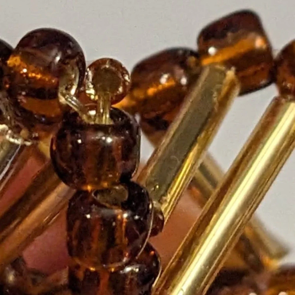 Vintage Christmas Bugle Bead Garland Lot 36 Ft Total 6 Strands Gold Amber